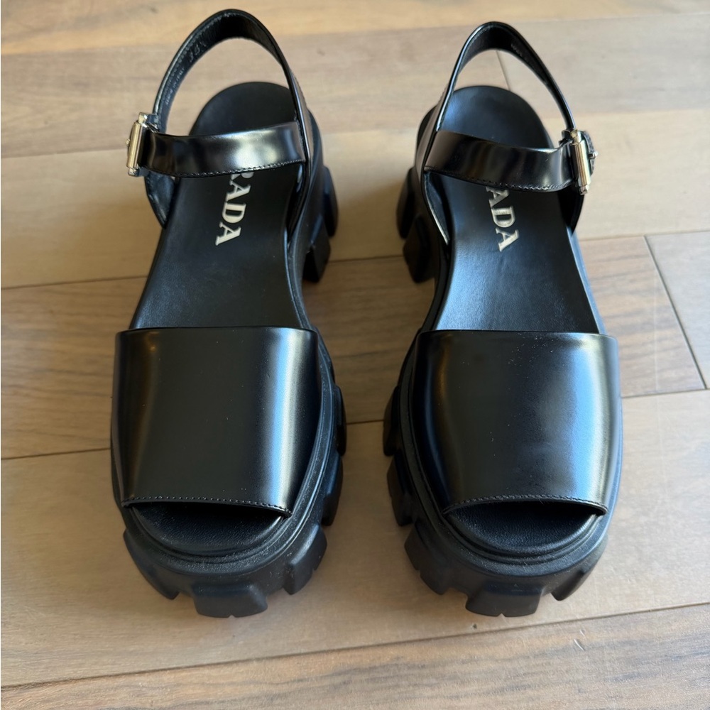 Authentic Prada Monolith Leather Sandals